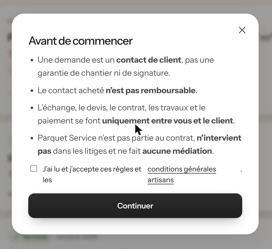 Parquet Service artisan first-login rules
